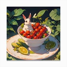 White Rabbit In A Bowl Canvas Print