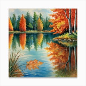 Autumn Trees By The Lake Canvas Print