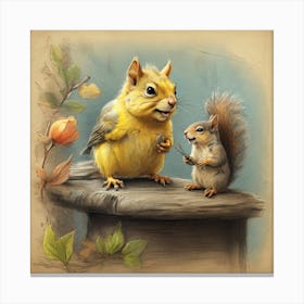 Squirrel And Bird Canvas Print