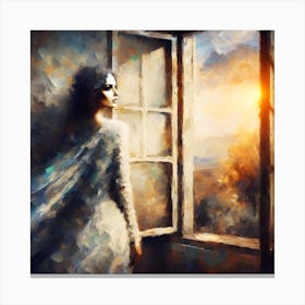 Window on the dawn with her Canvas Print