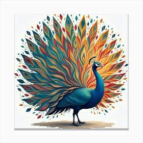 A Peacock With Feathers Turning Into A Cascade Of Colorful Abstract Shapes Canvas Print