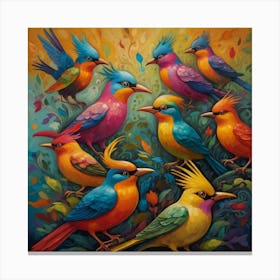 Default The Artwork Depicts A Vibrant Array Of Birds Their Col 1 Canvas Print