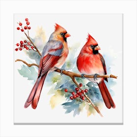 Cardinals On A Branch 2 Canvas Print