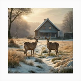 Deer In The Snow 2 Canvas Print