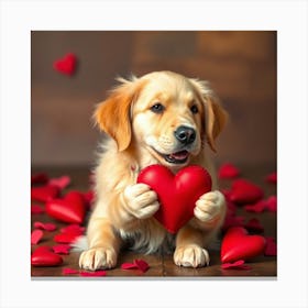 Asm Valentine Golden Retriever Holding Heart F6194e0c A009 48e2 A4f3 14badde937db Canvas Print