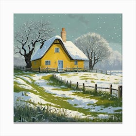 Yellow Cottage In Snow Canvas Print