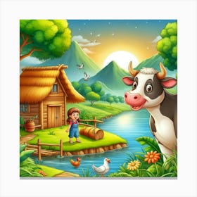 Illustration Of A Farm Scene Canvas Print
