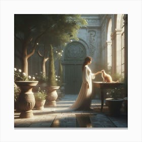 Woman And Her Cat Canvas Print