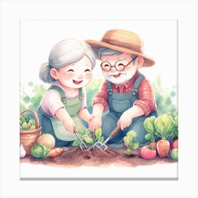 Old Couple In The Garden Canvas Print