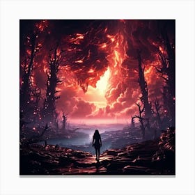 Woman Walking Through A Forest Canvas Print