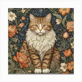 Cat With Flowers william morris Style Canvas Print