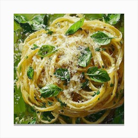 Spaghetti With Basil Art Canvas Print