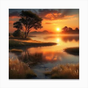 Sunset By The Lake Canvas Print