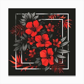 Red Flowers In A Square Frame Canvas Print