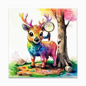 Deer With Magnifying Glass 13 Canvas Print