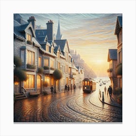 Sunset On A Cobblestone Street Canvas Print