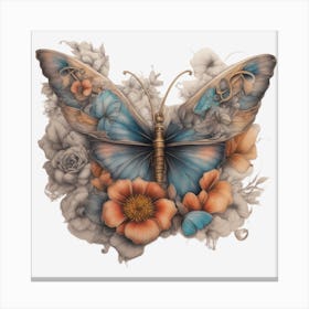 Butterfly And Flowers 1 Canvas Print