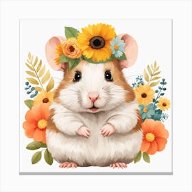 Floral Baby Hamster Nursery Illustration (21) Canvas Print
