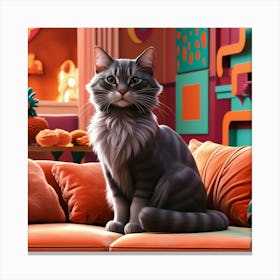 Cat Sitting On Couch 2 Canvas Print