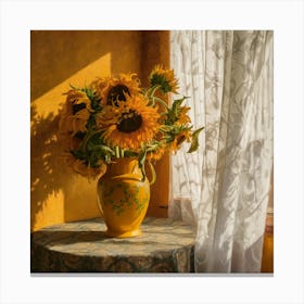 Sunlit Serenity Vibrant Sunflowers In A Golden Room (4) Canvas Print