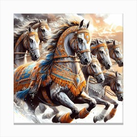 Moroccan Berber Horses Running Color Drawing 1 Canvas Print