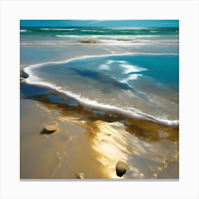 White Surf, Blue Sea and Sunlit Golden Sand Canvas Print