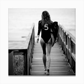 Girl With Surfboard Canvas Print
