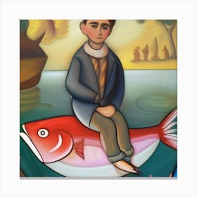 Boy On A Fish Canvas Print