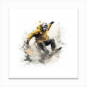 Snowboarder In Yellow Sketch Canvas Print