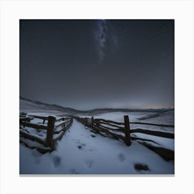 Night Sky Over A Wooden Fence Canvas Print