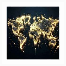 World Map In Gold Canvas Print