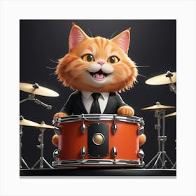 Orange Cat Playing Drums Canvas Print