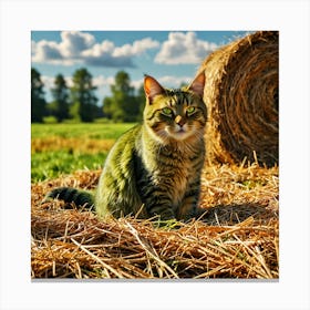 Cat In Hay Canvas Print