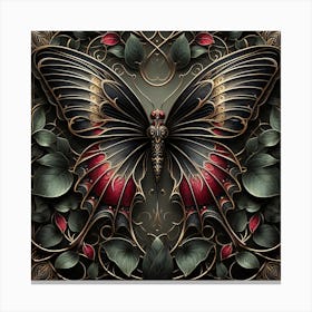 Metallic Gold Black & Red Butterfly Canvas Print
