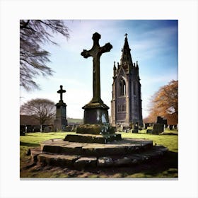 Gravestones And Cross Canvas Print