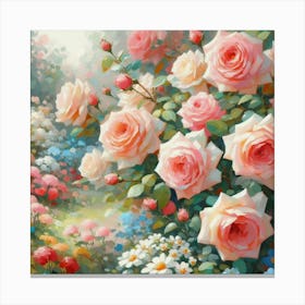 Roses In The Garden, Acrylic Style Painting 3 Canvas Print