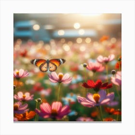 Butterfly In A Flower Field 2 Canvas Print