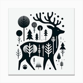 Scandinavian style, Silhouette of a deer with forest 2 Canvas Print