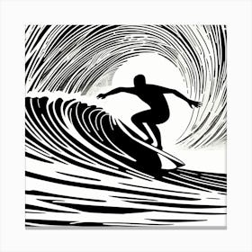 Linocut Black And White Surfer On A Wave art, surfing art, 261 Canvas Print