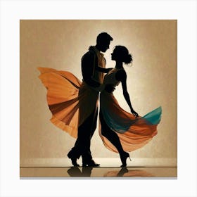 Silhouette Of Couple Dancing 1 Canvas Print
