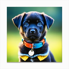 Black Puppy With Blue Eyes Canvas Print