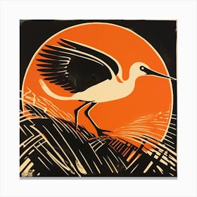 Retro Bird Lithograph Stork 3 Canvas Print