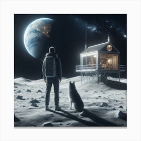 Man On The Moon With Dog Canvas Print