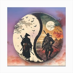 Yin And Yang Samurai Art Canvas Print
