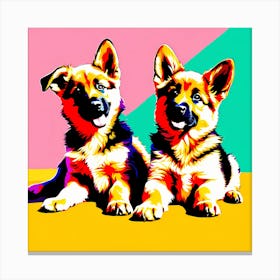 'German Shepherd Pups', This Contemporary art brings POP Art and Flat Vector Art Together, Colorful Art, Animal Art, Home Decor, Kids Room Decor, Puppy Bank - 74th Canvas Print