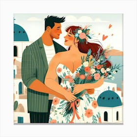 Santorini Wedding Illustration Canvas Print