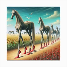 Horses In The Field Canvas Print