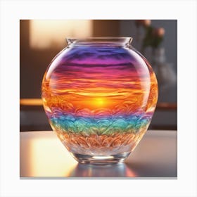 Vivid Colorful Sunset Viewed Through Beautiful Crystal Glass Vase, Close Up, Award Winning Photo A (2) Canvas Print