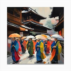 Asian Women With Umbrellas Canvas Print