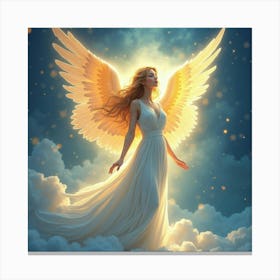 Angelic Figure With A Watercolor Celestial Glow, Bright 1 Canvas Print